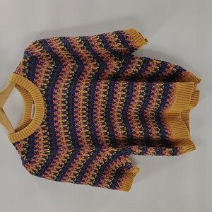 Universal Thread Sweater Size XL Yellow Pink Striped Knit Puff Sleeve Multicolor